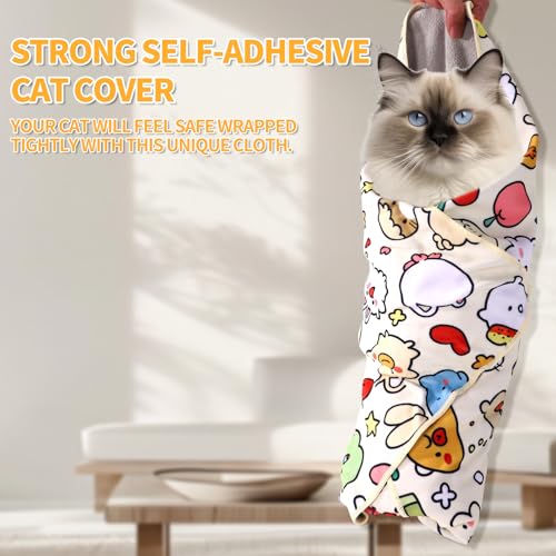 Image of Gosknor Cat Restraint for Nail Clipping, 21.7x21.7in Self-Adherent Soft Cat Grooming Wrap Adjustable Pet Swaddle Wrap for Prevent from Escaping Scratching Biting