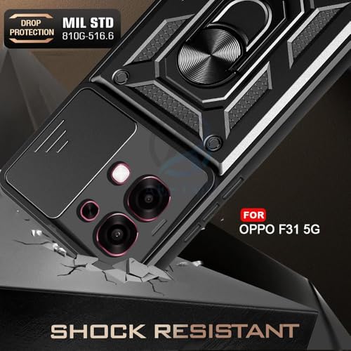Image of AIBEX Back Cover Compatible for Oppo F33 5G / Oppo F31 5G | D10 Tough Armor Case | Sliding Camera Shield | 360 Protection | Kickstand Ring Holder | Military-Grade Bumper Case - Black