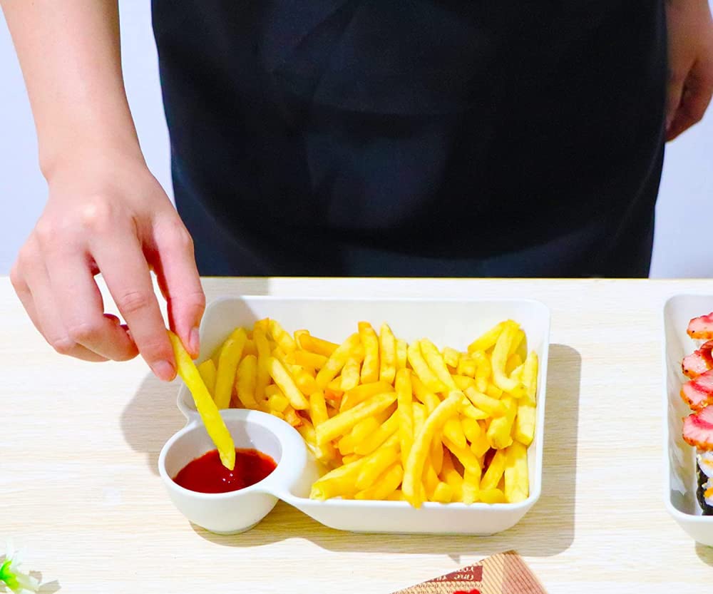 Set de Petites croustilles USB et trempettes, Assiette de collation Fendue Jaune, Les Cupcakes, Les apéritifs, Le Ketchup, Le vinaigre, Le soja, Les Boissons au thé et Partie-Green