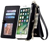 iPhone 7 iphone 8 Case, SINIANL 2 in 1 Leather Zipper Wallet Multi-functional Handbag Detachable Clutch Case with Folio Flip Credit Card Holder Cover Buckle Purse for iphone 7/8