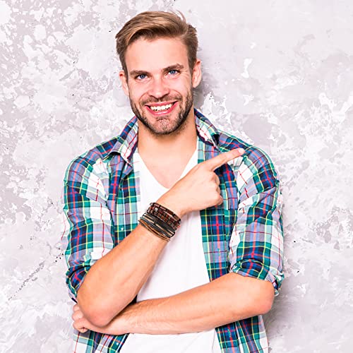 Yolev 5 Stück Lederarmband Herren Wickelarmbänder für Männer Frauen Hanfseil Holzperlen Ethnisches Tribal Armband Goth Bracelet Men Geflochten Breites Armbänder Set Herrenarmbänder