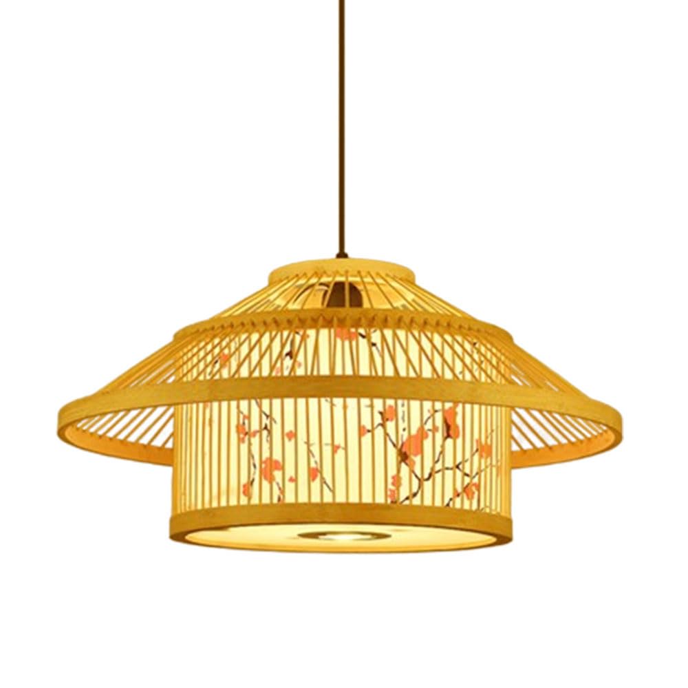 Plafonnier en bambou avec projecteur et lustre de style chinois rose pour décoration de chambre