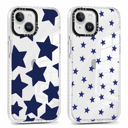 Xylota 2 Pezzi Cover per iPhone 15 6,1', Trasparente Aesthetic Disegni Stella Ragazze Donne Custodia, Morbida Silicone Ultra Sottile TPU Bumper Antiurto Protettiva Case per iPhone 15, 03