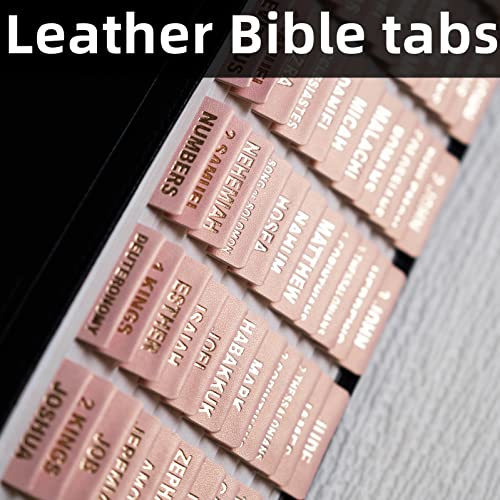 Image of UPAFEXXI-Leather Bible Tabs for Women and Men, Gold Foil Lettering | Large Print Stickers, Easy to Read and Apply, 80 Chapters Labels for Easy Navigation(Rose Pink)