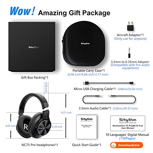 Srhythm Nc75 Pro Noise Cancelling Headphones Bluetooth V5.3 Wireless,40 Hours Playtime Headsets Over Ear With Microphones&Fast Charge For Tv/Pc/Cell Phone (Renewed) #TOP5