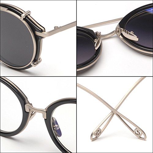 Dollger Steampunk Sunglasses Flip Up Vintage Round Designer Weird Sunglass Mirror Lens(Black Lens+Silver Frame) steampunk buy now online Dollger Steampunk Sunglasses Flip Up Vintage Round Designer Weird Sunglass Mirror Lens(Black Lens+Silver Frame) steampunk buy now online