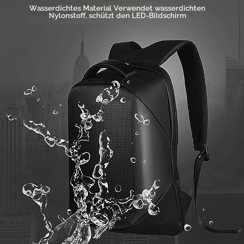 SEAFRONT Wasserdichter LED Rucksack mit BT APP, Programmierbar Buntes LED Smart Display, USB betrieben, 64 X 64 Bildschirm, DIY Reise Laptop Rucksack für Männer und Frauen