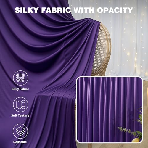 Image of 20ftx15ft Purple Backdrop Curtains for Parties, Wrinkle Free Polyester Purple Photo Backdrop Drapes 4 Panels 15 ft Long Back Drop Cloth for Wedding Birthday Photography Background Party