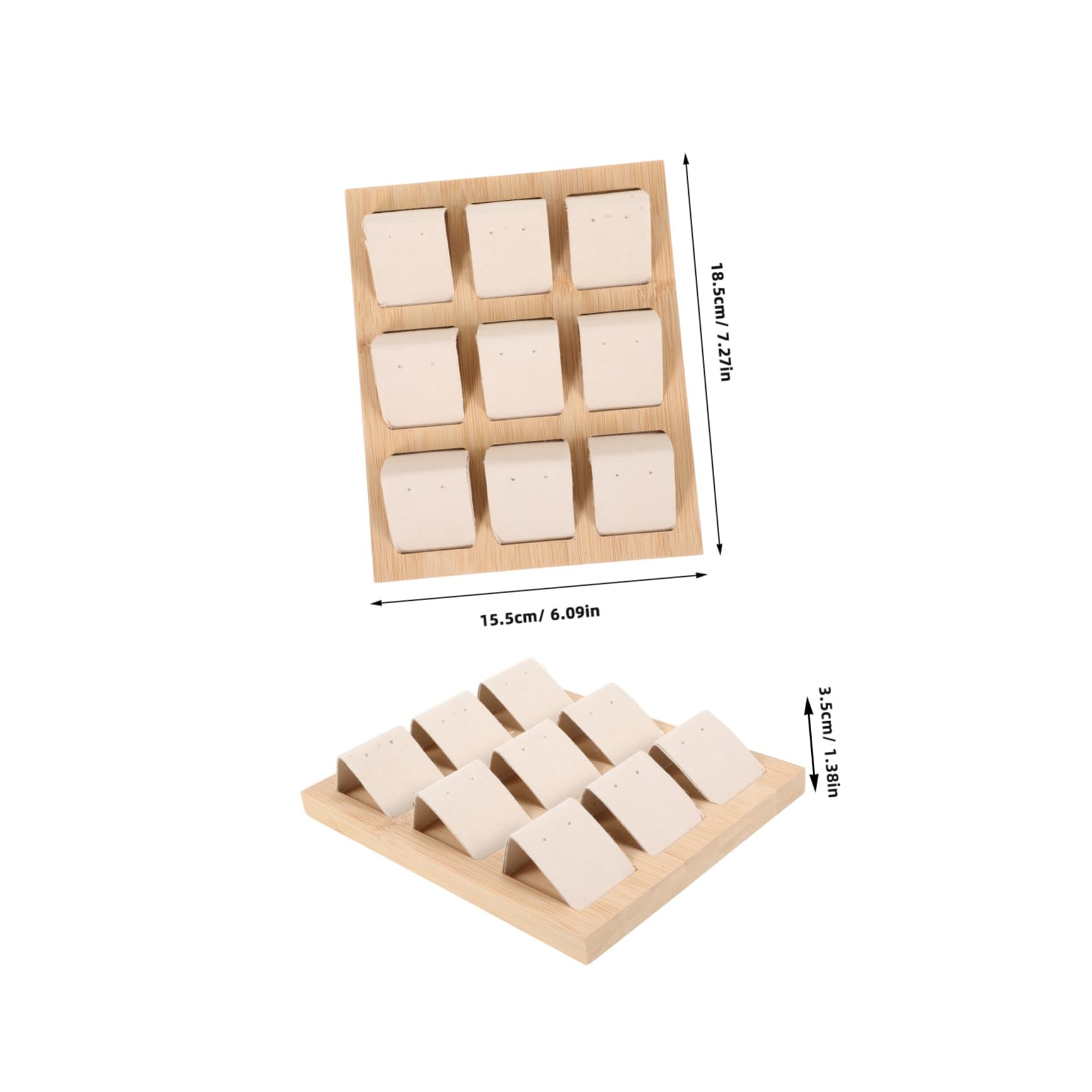 Espositore per Orecchini in Bambù, Vassoio Beige da Tavolo 9 Posti, Supporto per Gioielli, per Esposizione in Negozio e Fotografia