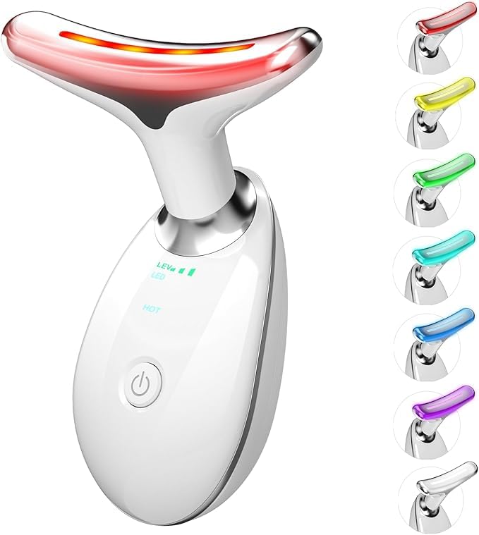 Portable Electric Massager for Facial Skincare. Features 7-color LED Modes EMS Massage for Lifting and Toning for Women Men V Shape Face Device(White)