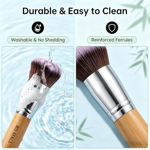 BS-MALL Makeup Brush Set 11Pcs Bamboo Synthetic Kabuki Brush Set Foundation Powder Blending Concealer Eye shadows Blush Cosmetics Brushes with Travel Organizer Bag & Makeup Sponge (Bamboo 11)