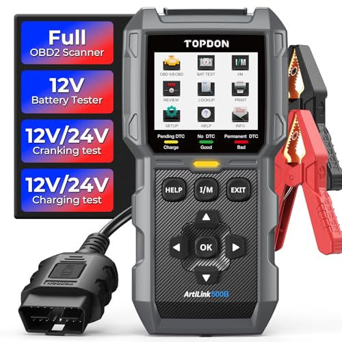 TOPDON AL500B OBD2 Diagnosegerät&Batterietester 2 in 1, Diagnosegerät Auto mit vollständigen OBD2...
