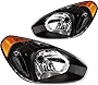 SOCKIR Halogen Headlight Assembly w/ Bulbs Compatible with 2007-2011 Hyundai Accent Sedan Replacement OE Headlamp Passenger and Driver Side Black Housing with Amber Reflector
