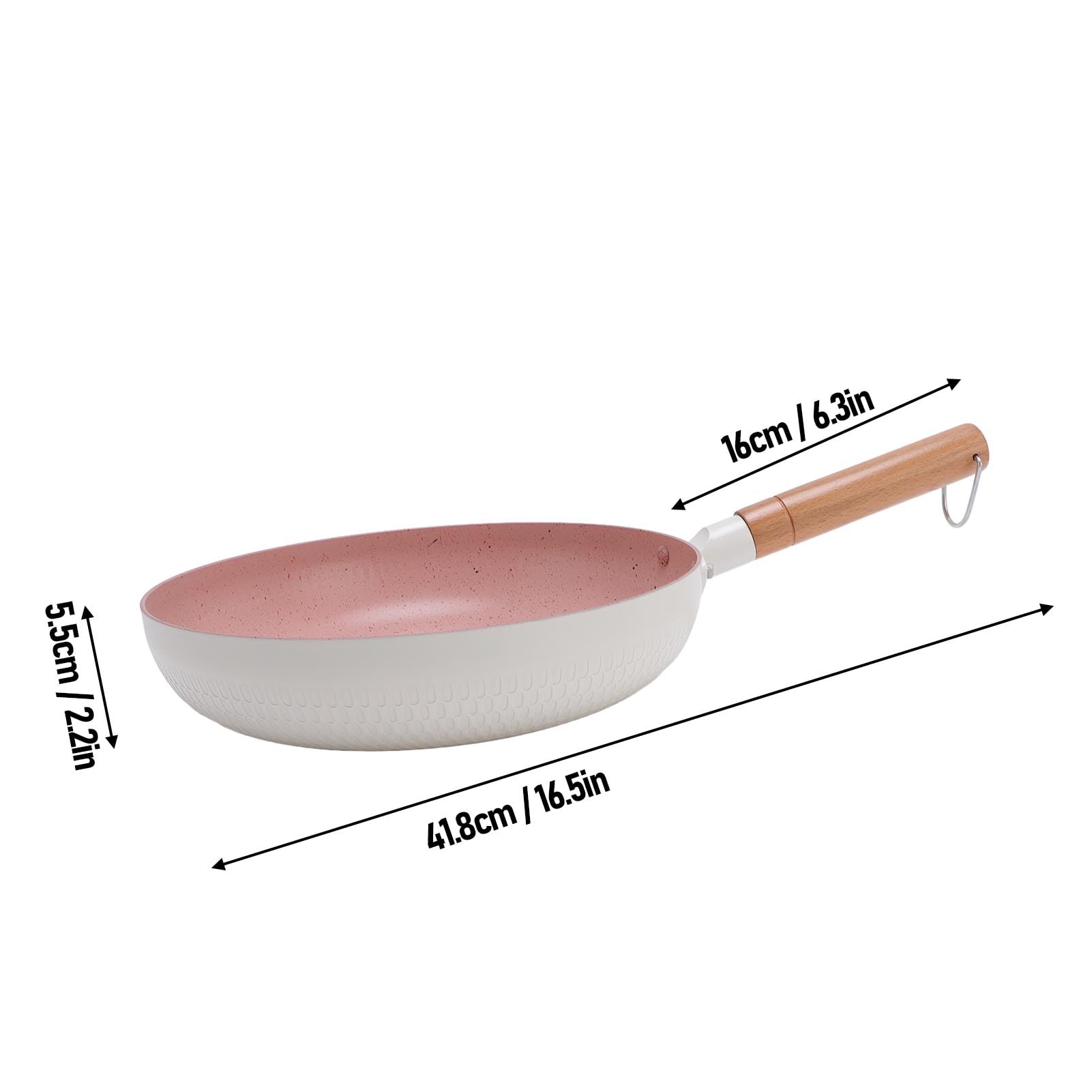 Poêle à frire antiadhésive blanche en alliage d'aluminium, pour tables de cuisson à Induction, poignée ergonomique en bois massif, légère et multifonctionnelle (26CM)