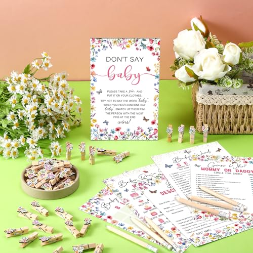Image of Patelai 321 Pcs Baby in Bloom Baby Shower Decorations Wildflower Gender Reveal Games 5 Set Don't Say Serve 50 Guests for Wildflower Gender Bloom Reveal Birthday Party Decorations Supplies