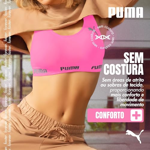 PUMA Top Nadador Academia Sem Bojo Sem Costura Microfibra Poliamida Feminino, 1 - Rosa Neon, GG