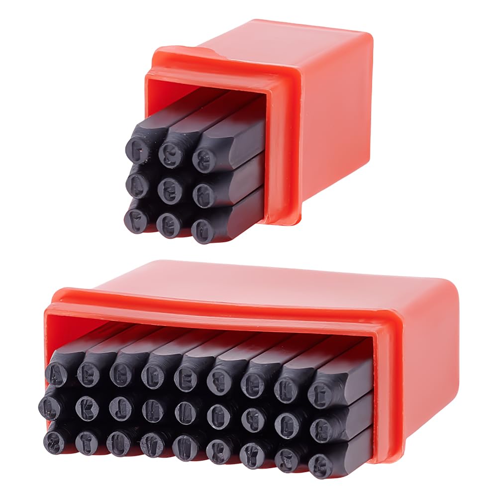 UNICRAFTALE 2 Sets 3.7 * 2.8mm Metal Letter Punch Set Steel Number and Letter Stamp Set including Case Stamping Tool Set kit for Imprinting Metal Stamping Plastic Wood Leather