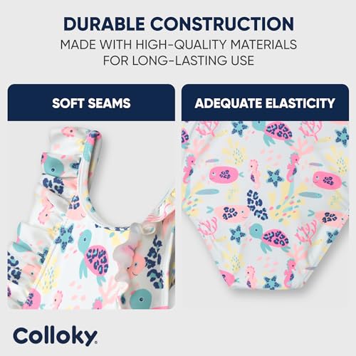 Image of Girls' Sports Beach Monokini Pull On - UV Protected Swimwear with Ruffles and Front Lining - Stylish and Secure Swim Set for Active Adventures -6-9 Months Aqua