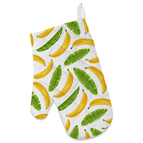 Top Carpenter Polyester Insulation Kitchen Oven Mitts Potholder Apron 3Pcs Set Banana Leaves And Fruits Non Slip Heat Resistant Gloves For Baking Cooking Bbq #TOP1
