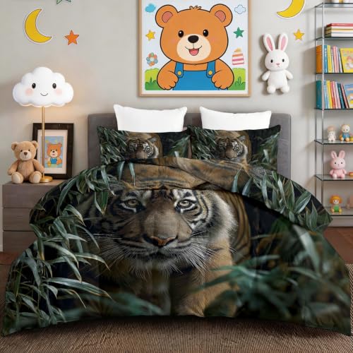 Edredón de verano gris 135x200 de algodón lavado con diseño de tigre 2