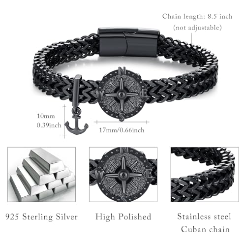 Pulsera brújula para hombres de plata 925 8.5 pulgadas miniatura 2
