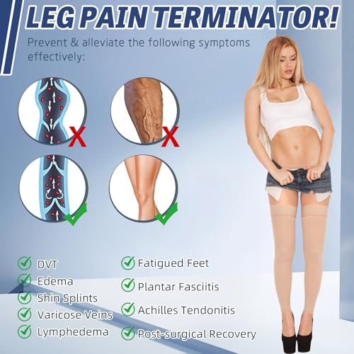 Image of 20-30 mmHg Compression Stockings for Women & Men,Thigh High Medical Compression Socks,Support Graduated Compression Hose Sock for Treatment Varicose Veins Swelling-Closed Toe /Open Toe /Footless