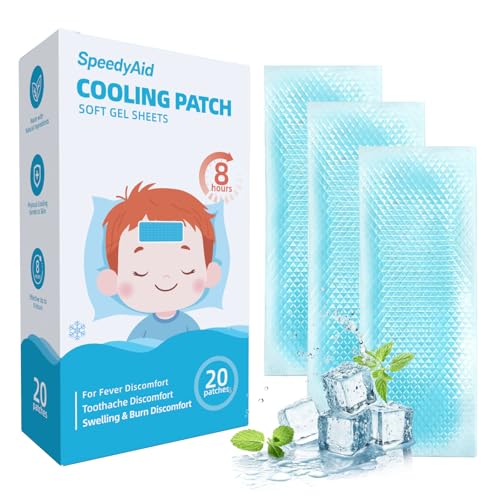 20 Sheets SpeedyAid Fever Patches for Kids & Adults - Soft Gel Cooling Pads for Fever Discomfort & Pain Relief Soothe Headache Pain Pack of 20