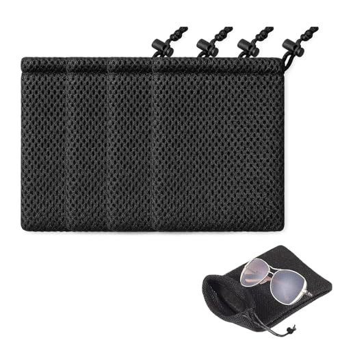 ZWWOGE 4 unidades Bolsas negras Bolsas de malla con cordón Bolsas de malla de nailon grueso Bolsita de almacenamiento para mini cosas Cargador de MP3 Auriculares Llavero