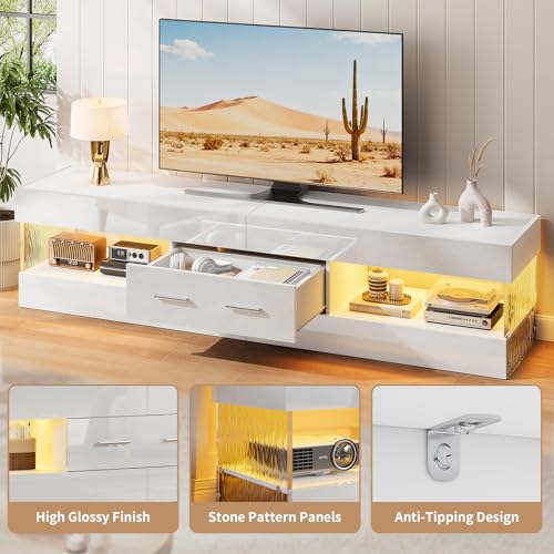 Image of Bestier 67 inch Modern TV Stand for 75 Inch TV, LED Entertainment Center, White