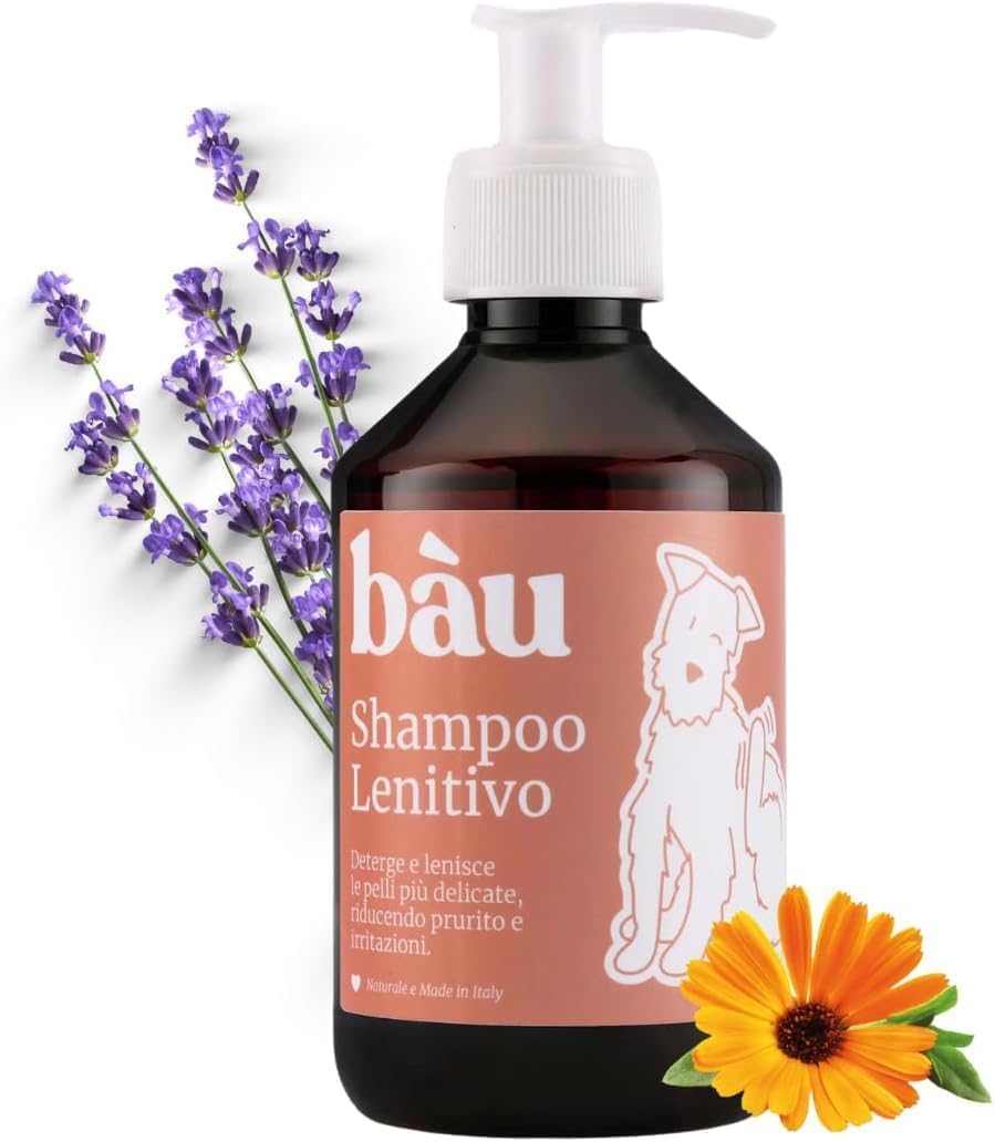 Bau Cosmesi Shampoo Lenitivo per Cani, Sollievo per Pelle Sensibile, Shampoo Cane Dermatite Dermatite Con Camomilla, Calendula e Lavanda, Shampoo per Prurito Cane e Gatto Idratante e Delicato