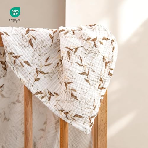 Image of lulumoon Muslin Swaddle Blankets for Baby: Lightweight & Breathable Receiving Blankets for Hospital - Neutral Registry Gift for Newborn 3pack (Olive Branches)