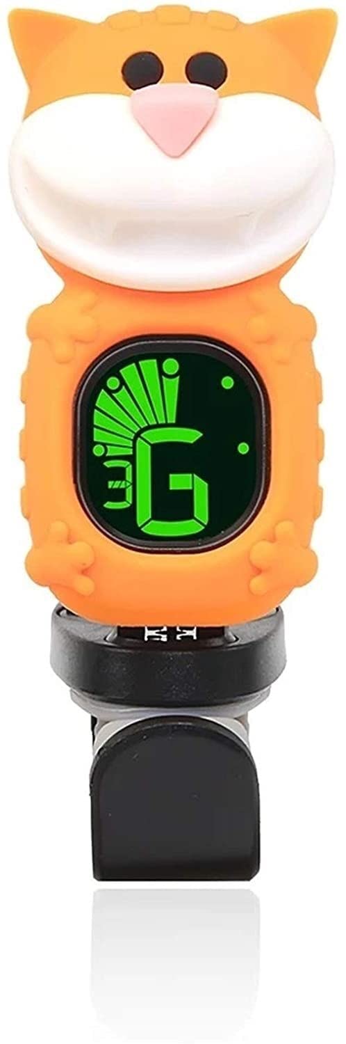 Kot kreskówkowy Clip-On Tuner Wyświetlacz LCD do chromatycznej gitary basowej skrzypce Ukulele String Instrument (Color : Giallo, Size : One Size)