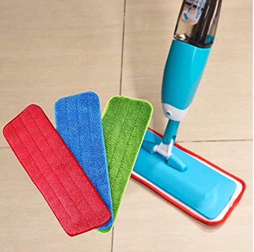 Washable microfiber mop mat (3 packs). Microfiber replacement mop head 16.53 x 5.4 inches for cleaning wet or dry floors. Professional household/office cleaning products in red, blue and green