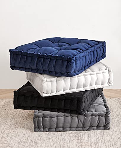 Sweet Home Collection Floor Pillow Large Square Tufted Decorative Cushion Faux Velvet Fabric Ultra Thick Fill For Kids And Adults, 1 Pack, Ivory #TOP5