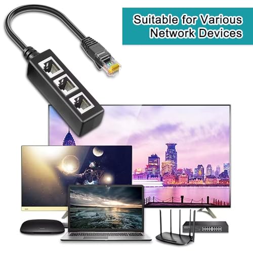 Image of AKWOR RJ45 Ethernet Splitter Cable, 1 to 3, Cat 5 /6, Compatible with Router, Computer, Laptop, TV, Set-top Box, Wireless Device, ADSL