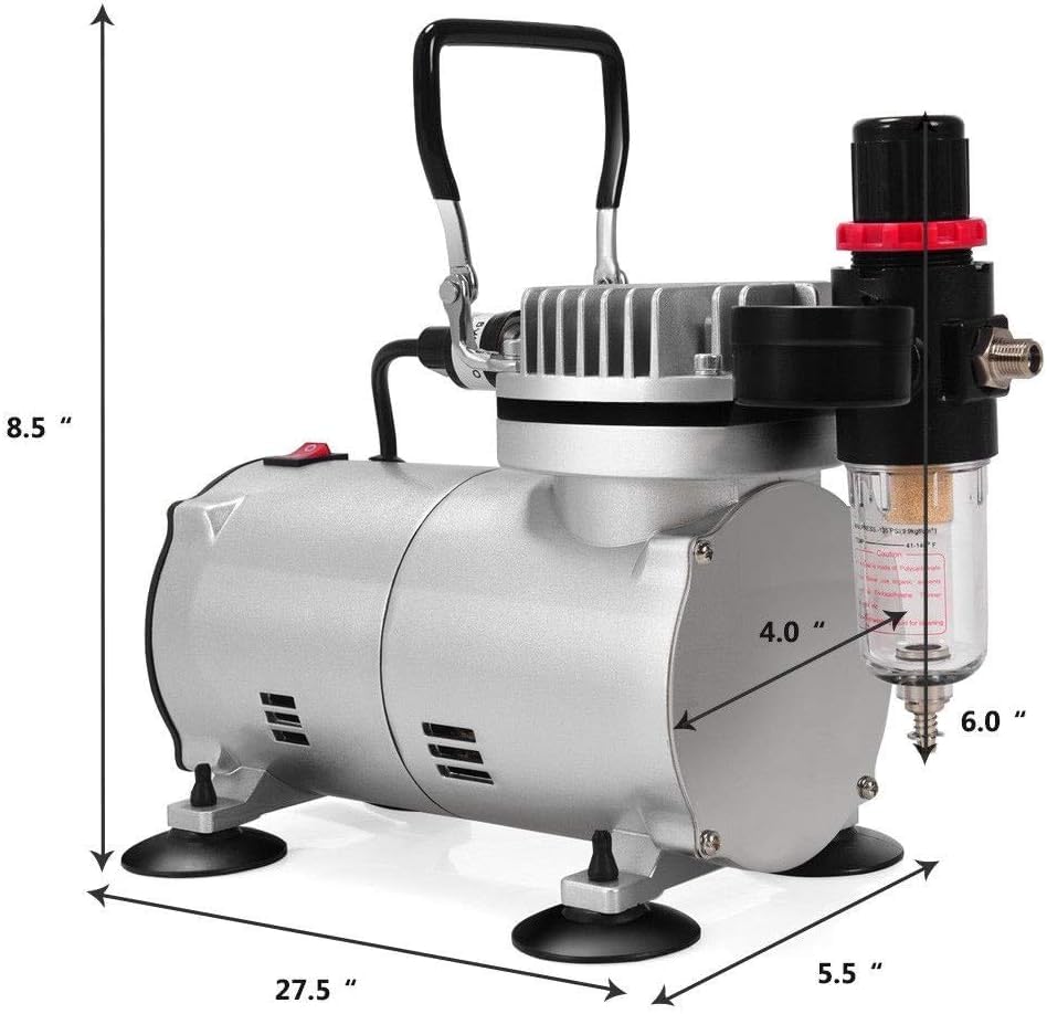Image of Mini Air Compressor Portable for Airbrush Makeup, Canvas Painting 40-58psi Handheld Electric with 6ft hose pipe and airbrush holder-18B