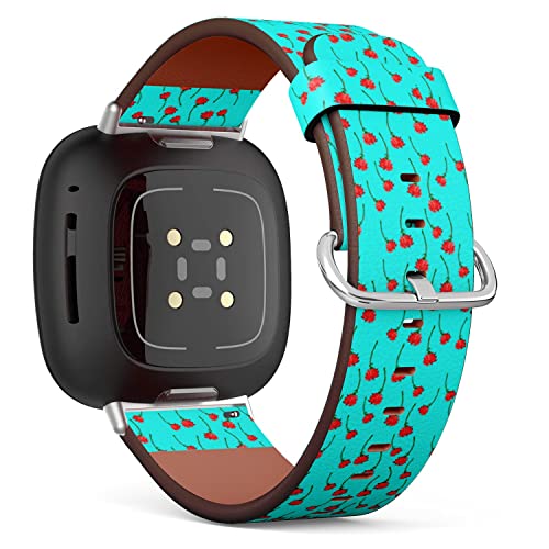 CJBROES Replacement Leather Watch Band, Compatible with Fitbit Versa 3 and Fitbit Sense of Wristband Bracelet Accessory - Art Carnation Back