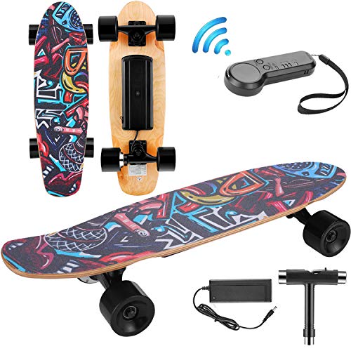 Hanico Monopatín Eléctrico Skateboard Eléctrico Longboard con Control Remoto,Mini Cruiser Longboards Monopatín para Los Adolescentes Adultos Niñas y Niños, 20 Km/h Máximo(EU Stock)