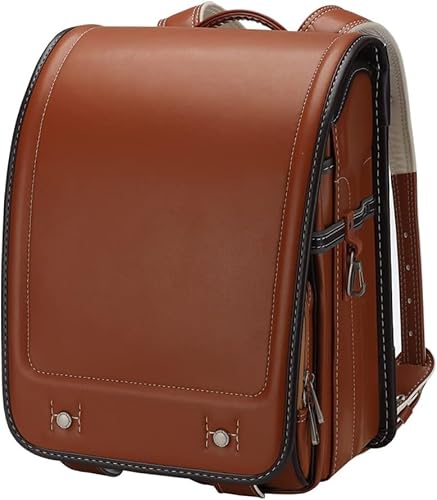 Baobab's wish Ransel Randoseru Backpack Semi-automatic satchel Japanese school bag for girls and boys PU leather bab-rng58 (Brown)