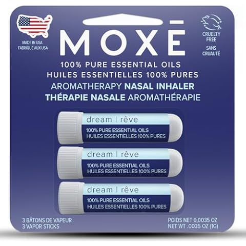 MOXĒ Dream Nasal Inhaler, Essential Oil Blend, Calming, Relaxing, Natural Tension Relief, Sleep Aid, Soothing Fragrance, Lavender, Chamomile, Lemongrass, Grapefruit, Made in USA (3 Pack) Cover