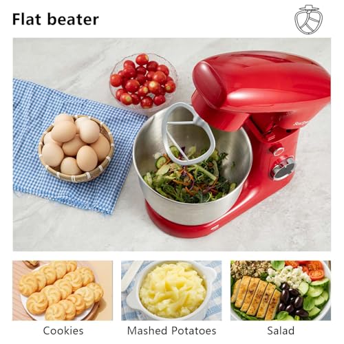 Image of Stand Mixer, 3 in 1 Stand Mixer, 5.5Qt Electric Mixer, Mixer with Stainless Dough Hook, Wire Whip & Beater, Food Mixer for Baking, Cake and Most Home Cooks, Red