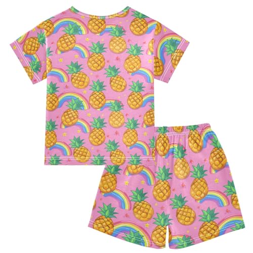 ALAZA Pineapple Rainbow Star Cartoon Pajamas Short Sleeve 2 Piece Sleepwear Top and Bottom Pajama Set Unisex2