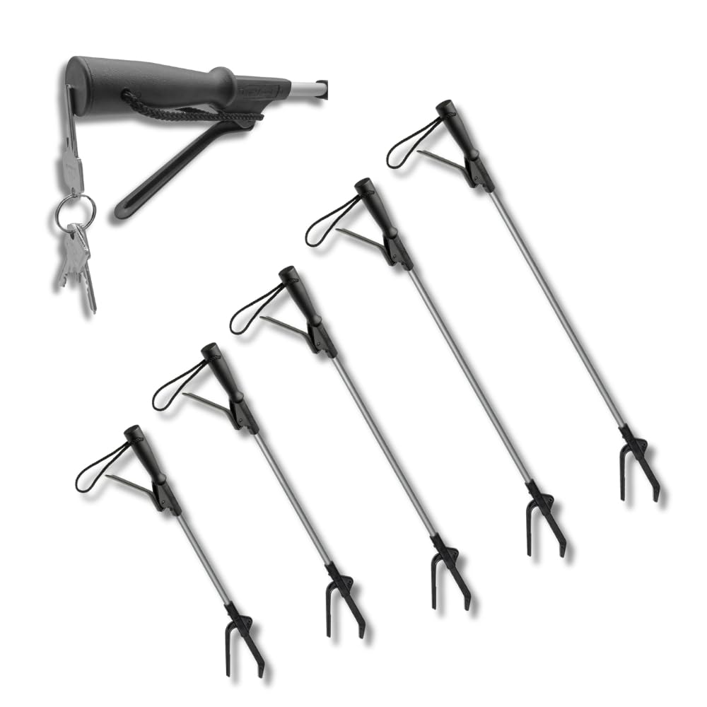 Kowsky Greifhilfe - Greifzange für Senioren - 100 CM - aus Aluminium - Greifer mit Magnet - Anti-Rutsch Greifarm - Handgreifer mit Handschlaufe - robust & stabil - schwarz