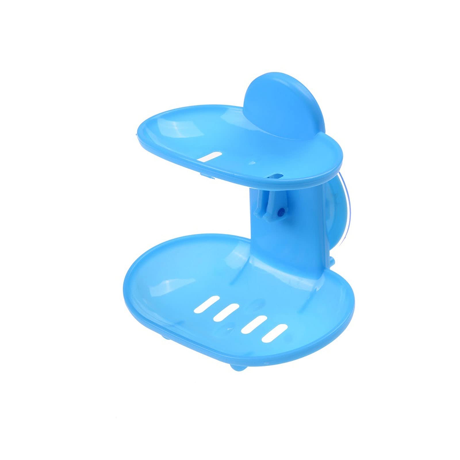 JINGYAN Soap Dishes Bathroom Double Layers Soap Box Dish Sucker Holder Container Drain With(Blue)