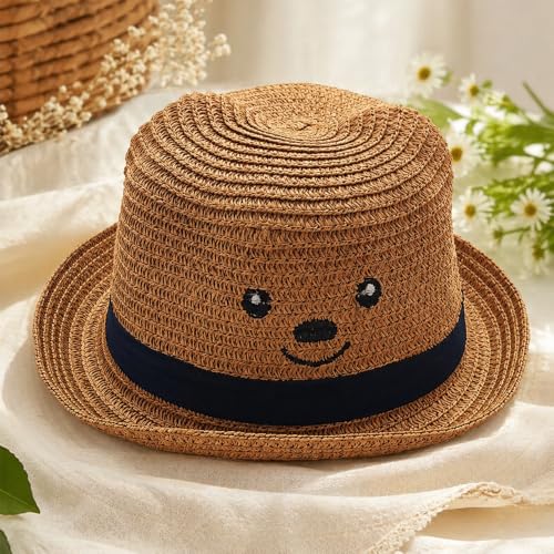 Image of VRITRAZ Kids Straw Hat for Baby Boys & Girls | Printed Summer Sun Hat, Woven Wide Brim Beach Cap, Lightweight Breathable Holiday Travel Picnic Outdoor Fancy Dress Fashion Hat for Children & Toddler