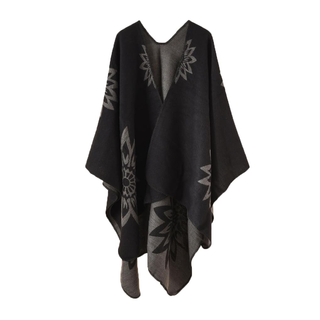 Mujeres Otoño Invierno Impresión Suéter Chal Cárdigan Cálido Casual Poncho Capas Abrigo Sólido