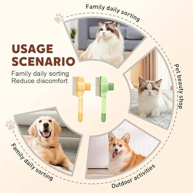 Flea Comb for Cats and Dogs Set, Brush for Shedding Pet Hair Removal Comb with Release Button, Long & Short Stainless Steel Metal Teeth for Shedding and Tangles Cats & Dogs Pet Grooming Supplies-rUQkFHcH