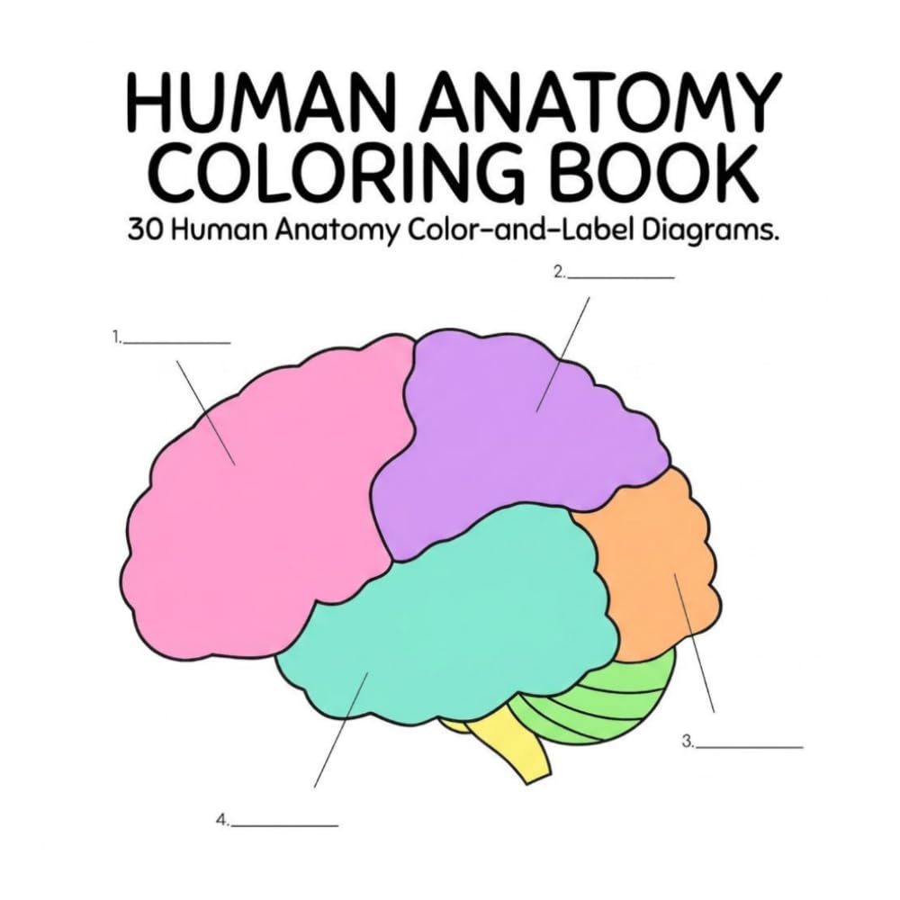 Human Anatomy Coloring Book: 30 Color-and-Label Anatomy Diagrams for Nursing Students, Medical Professionals, and Adult Learners