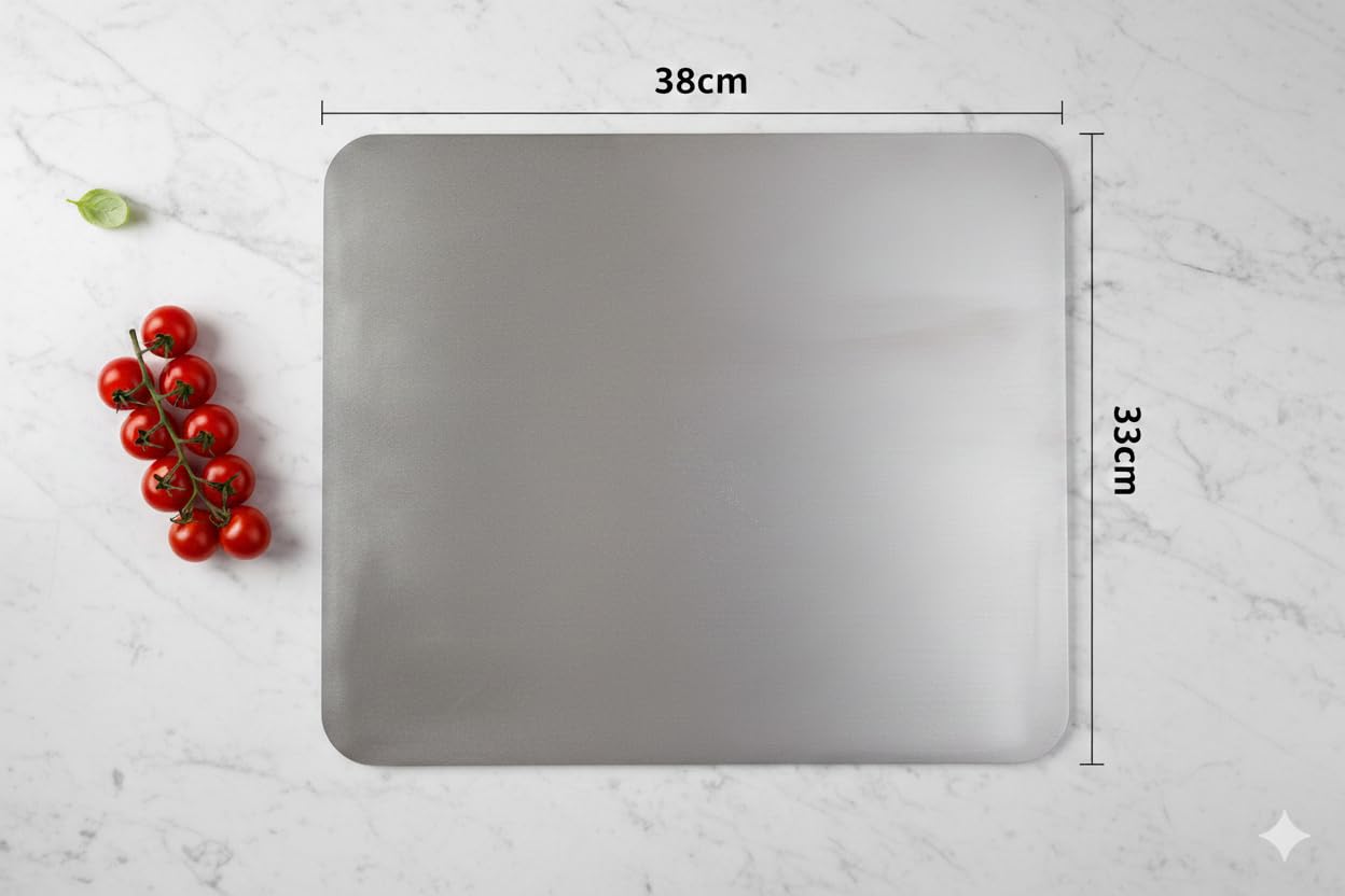 Backstahl für Pizza und Brot 38 x 33 cm / 8 mm Stärke. Premium Pizzastein aus hochwertigem Stahl. Pizzabackstahl für Backofen und Grill. Keine scharfen Kanten