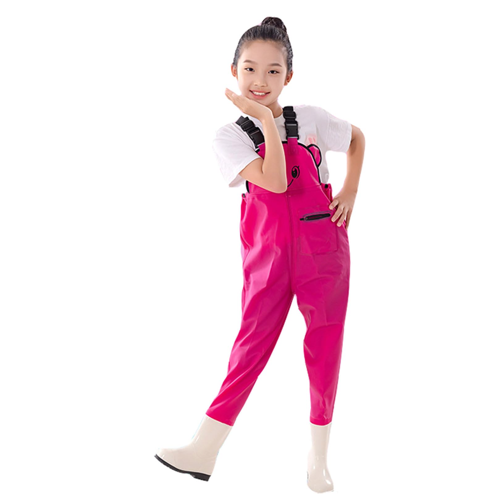 Waterproof Dungarees Rain Over Trousers Fishing Waders for Kids Boys Girls Chest Waders Youth Fishing Wader with Pocket for Toddler Children Water Proof Wader with Boots for Rainy Season